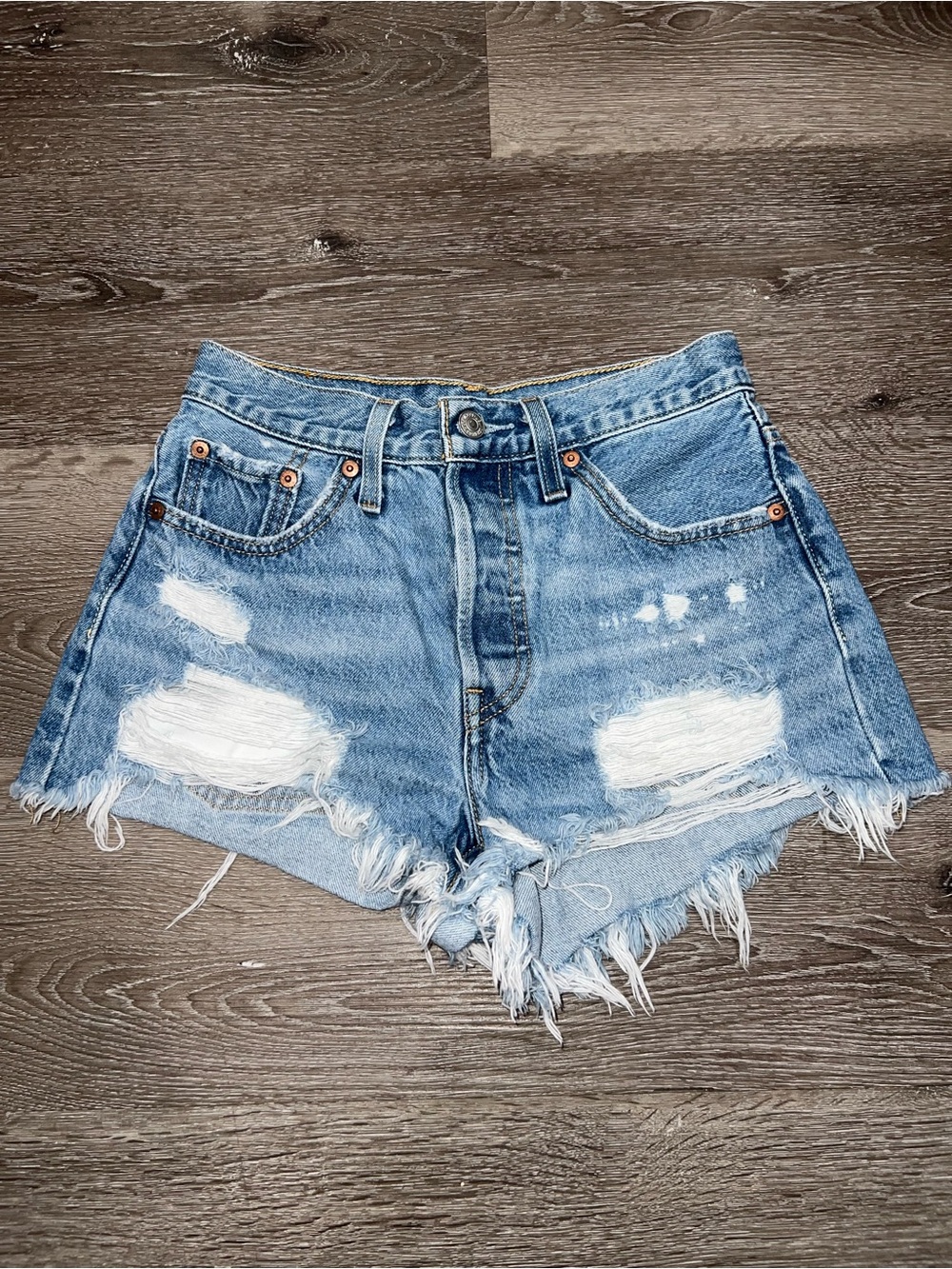 Levi’s Distressed High-Waist Light Blue Denim Shorts